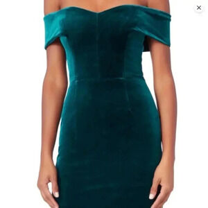 Nicholas Velvet off-the-shoulder Mini Dress in Green